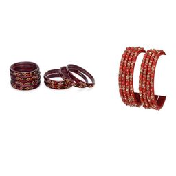 SOMIL Set Of 16 Maroon Alloy Artificial Stones & Beads Bangles-picture-8