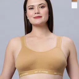 In Care Pack Of 2 Half Coverage Cotton Workout Sports Bras With All Day Comfort-18
