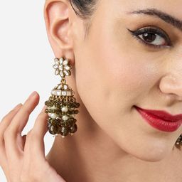 Zaveri Pearls Gold-Plated Artificial Stones and Beads Dome Shape Jhumkas-52