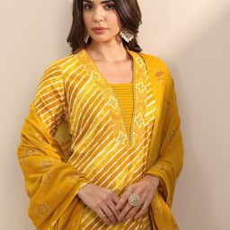 Libas Women Leheriya Printed Regular Beads and Stones Kurta with Trousers & With Dupatta-13