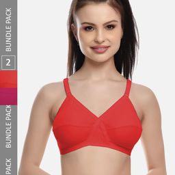FIMS Pink & Red Pack of 2 Cotton Field Non-Padded Bras MTR_Cross_Bra_PinkRed_B-92