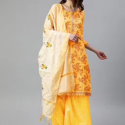 Rajnandini Yellow & Maroon Silk Blend Unstitched Dress Material-image-99