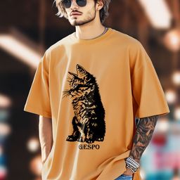 AUSK Graphic Printed Round Neck Drop Shoulder Sleeves Oversized Pure Cotton T-shirt-image-90