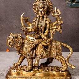 The Advitya Brass Durga Riding Lion On Base Religious Showpiece-image-47