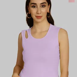Friskers Purple & Coral Keyhole Neck Cotton Sleeveless Top-picture-11