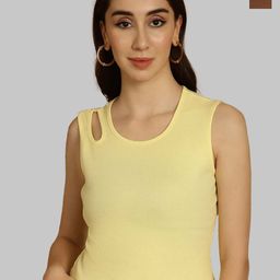 Friskers Yellow & Brown Keyhole Neck Cotton Sleeveless Top-picture-35