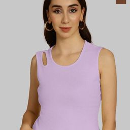 Friskers Purple & Brown Keyhole Neck Cotton Sleeveless Top-picture-37