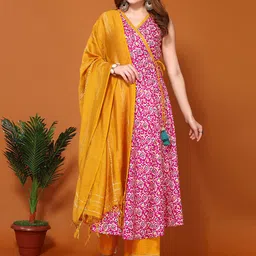 KALINI Ethnic Motifs Printed Angrakha Kurta & Trousers With Dupatta-37
