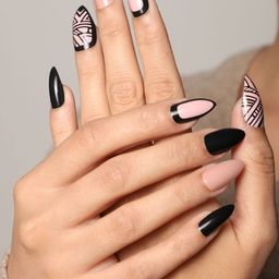 LICK Set Of 28 Almond Shape Press On Artificial Nails With Vitamin E - Nude & Black-83