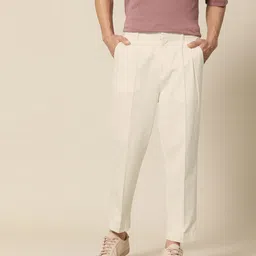 Mr Bowerbird Men Cream-Coloured Oversized Fit Mid-Rise Elephant Ankle Pleated Trousers-picture-6