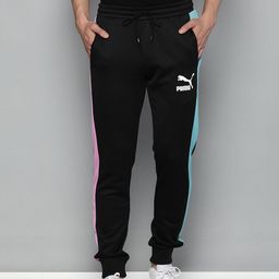 Pume Men Black Brand Logo Printed Regular Fit Mid Rise Sustainable Joggers With Constrast Side Stripes-image-63