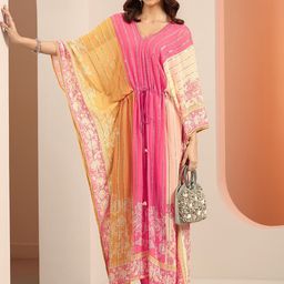 Libas Art Floral Embellished V-Neck Kaftan With Trousers & Inner-picture-24