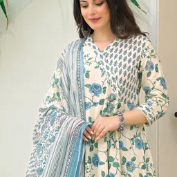 SKYLEE Floral Printed V-Neck Kurta With Trousers & Dupatta-picture-39