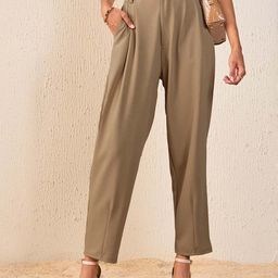 SASSAFRAS Women Beige Tapered Fit High-Rise Peg Trousers-image-45
