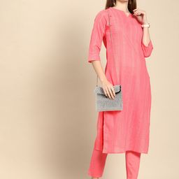 Anouk Women Pink Printed Pure Cotton Kurta with Trousers-29