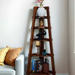 Royaloak Brown 5 Shelf Wooden Corner Stand-30