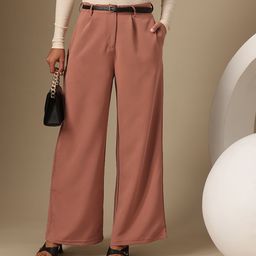 Chemistry Women Mid-Rise Flared Fit Pleated Detail Parallel Trousers-image-22