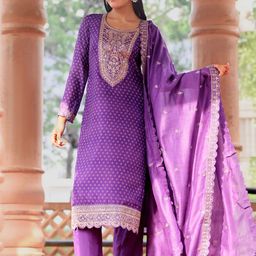 Libas Bandhani Printed Zari Straight Kurta With Trousers And Dupatta-picture-37