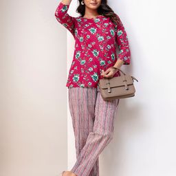 Jaipur Love Floral Printed Pure Cotton Top With Trousers Co Ords-picture-49
