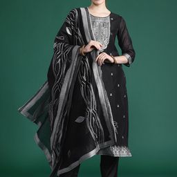 Indo Era Woven Design Kurta With Trousers & Dupatta-image-92