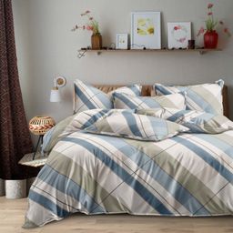 Eleganta Blue & White Striped 350 TC Fitted Queen Bedsheet Set 1.52 m x 1.98 m-image-102