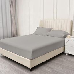 Trance Home Linen Grey Fitted Cotton 400 TC King Bedsheet with 2 Pillow Covers-image-110