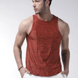 Chkokko Men Red & Black Self Design Round Neck Gym T-shirt-image-45