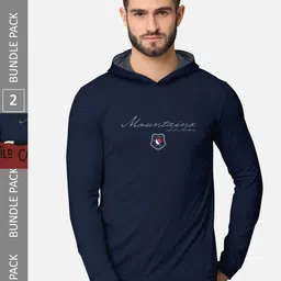 BULLMER Pack of 2 Men Navy Blue Printed Hooded Sweatshirt-image-67