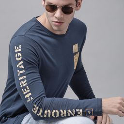 Roadster Men Navy Blue Printed Pure Cotton T-shirt-image-20