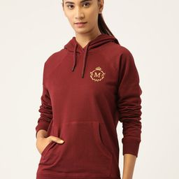 MABISH by Sonal Jain Women Maroon & Golden Cotton Brand Logo Hooded Sweatshirt-image-94