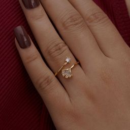 ARTKLIM Gold-Plated American Diamond Studded Leaf Design Adjustable Finger Ring-39