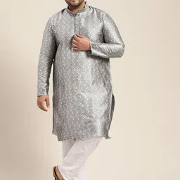 SOJANYA PLUS Men Grey & Off White Ethnic Motifs Embroidered Thread Work Kurta-picture-13
