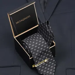 MUTAQINOTI Men Woven Design Silk Blend Necktie Accessory Gift Set-17