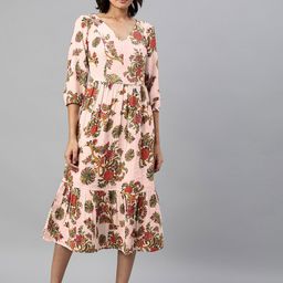 Marks & Spencer Off White & Red Floral A-Line Midi Dress-image-38