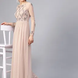 STREET 9 Beige Net Embellished Detail Maxi Dress-image-38