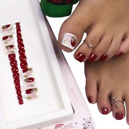 BEROMT 24 Pcs Long-Lasting Reusable Salon Finish Press On Toe Nails - Shade 238-27