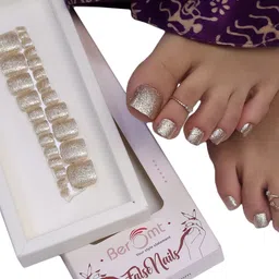 BEROMT 24 Pcs Long-Lasting Reusable Salon Finish Press On Toe Nails - Shade 245-46