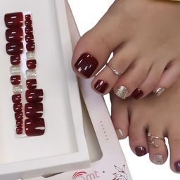 BEROMT 24 Pcs Long-Lasting Reusable Salon Finish Press On Toe Nails - Shade 249-26