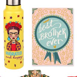 Happening Hippo Set Of 2 Rakhi Gift Set with Stainless Steel Water Bottle & Greeting Card-image-40