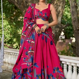 APNISHA Printed Zari Tusser Silk Ready to Wear Lehenga & Unstitched Blouse With Dupatta-picture-15