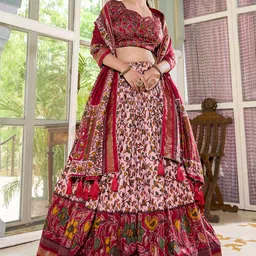 APNISHA Printed Zari Tusser Silk Ready to Wear Lehenga & Unstitched Blouse With Dupatta-image-92