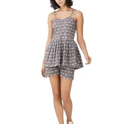 INDIAN KNOTS Printed Shoulder Straps Sleeveless Seersucker Pure Cotton Peplum Top & Shorts-picture-13