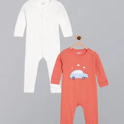 Broon Boys White & Orange Pack Of 2 Pure Cotton Sleepsuit-image-11