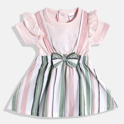 Moms Love Infant Girls Striped Bow Detail Pleated Fit & Flare Dress-picture-52