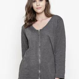 Belle Fille Women Charcoal Grey Solid Tailored Jacket-32
