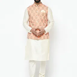 KISAH Men Golden Coloured Kurta with Churidar & Jacket-picture-2