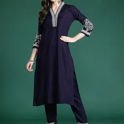 Indo Era Floral Embroidered Sequinned Kurta with Trousers-image-27