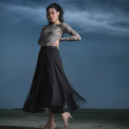 NEXT Women Embellished Midi Length Flared Tulle Skirt-image-24