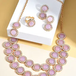 Zaveri Pearls Gold-Plated Stone-Studded Jewellery Set-58
