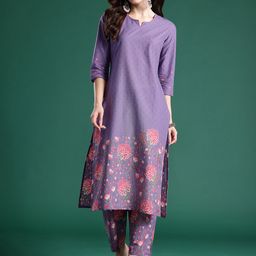 Indo Era Floral Printed Pure Cotton Kurta with Trousers-29